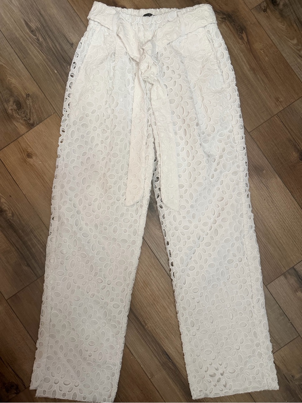 J. Crew White Eyelet Tie-Waist Straight-Leg lined pants